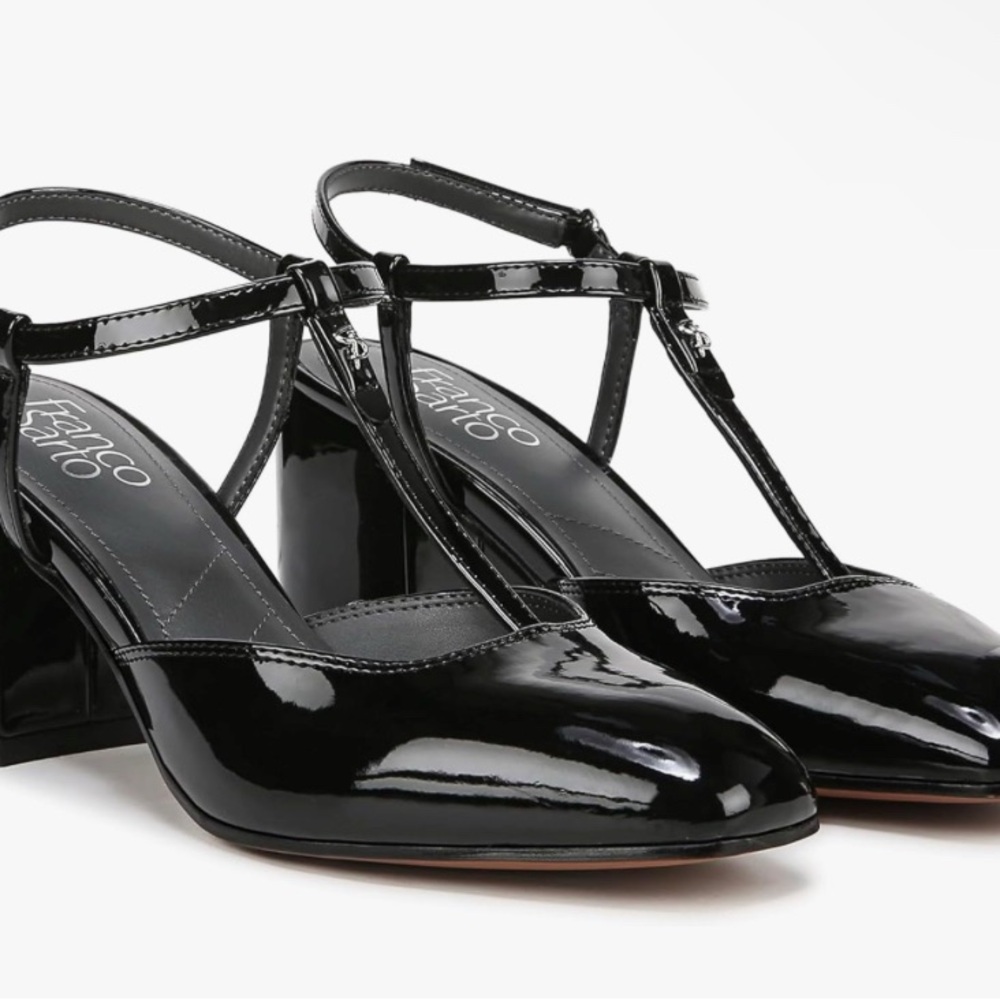 Franco Sarto Tasha T-strap in black patent
